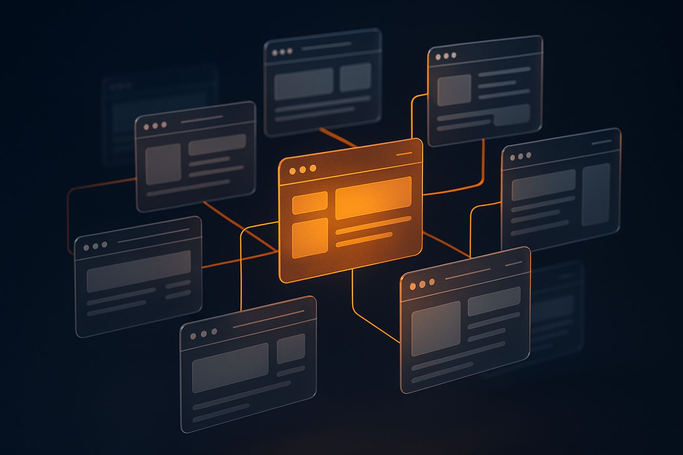 Illustration of many linked website pages forming one connected internal-linking network